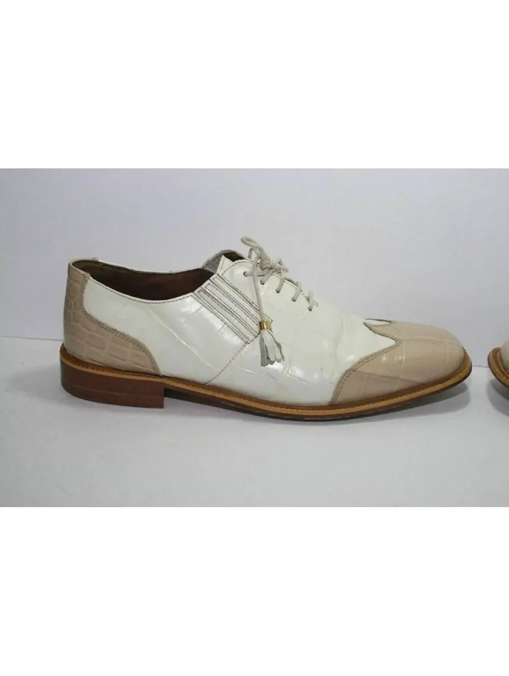 Vintage Marco Vicci Newhall Mens Size 9.5 White Dress Shoes Animal Leather